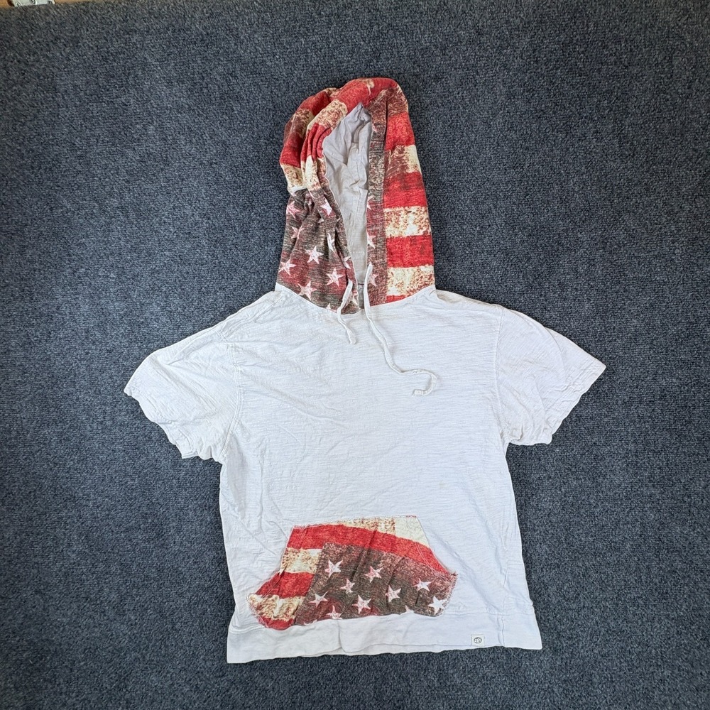 Free Planet Hoodie Mens Large White American Flag‎ Graphic Cotton Short Sleeve